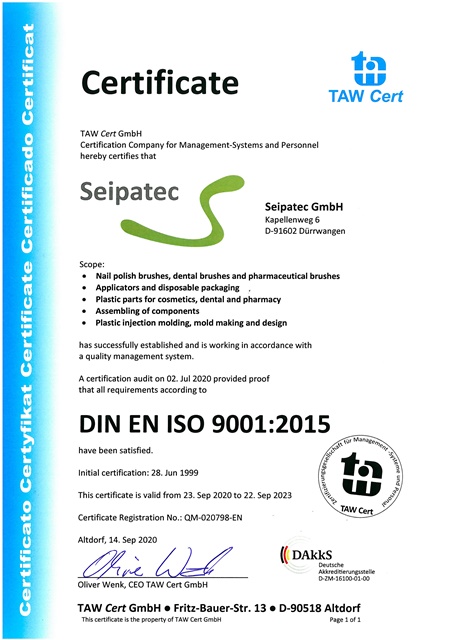 Download DIN EN ISO 9001 Certificate Seipatec (German + English)