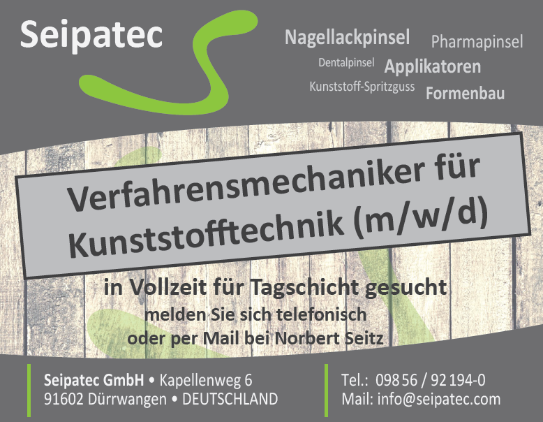 Full-time process mechanic for plastics technology wanted for day shift Full-time process mechanic for plastics technology wanted for day shift