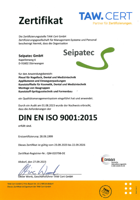 Download DIN EN ISO 9001 Zertifikat Seipatec (Deutsch + Englisch)